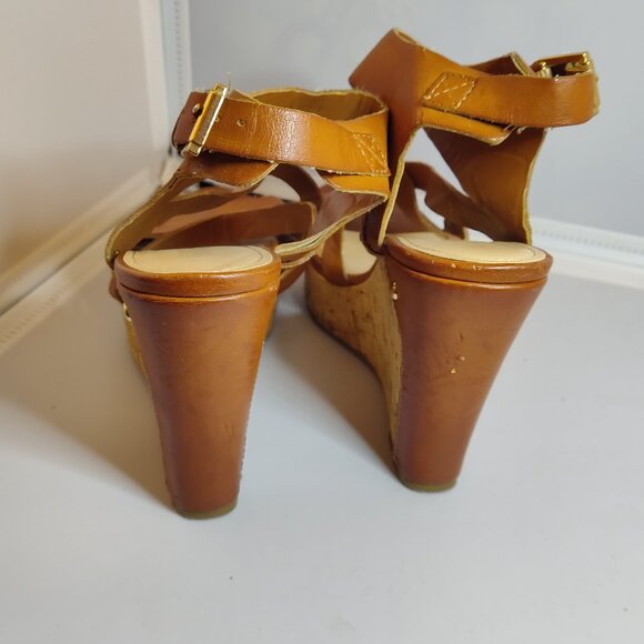 Guess Womens Brown Strap Leather Cork Wedge Sandals Size 6.5 - Picture 4 of 6